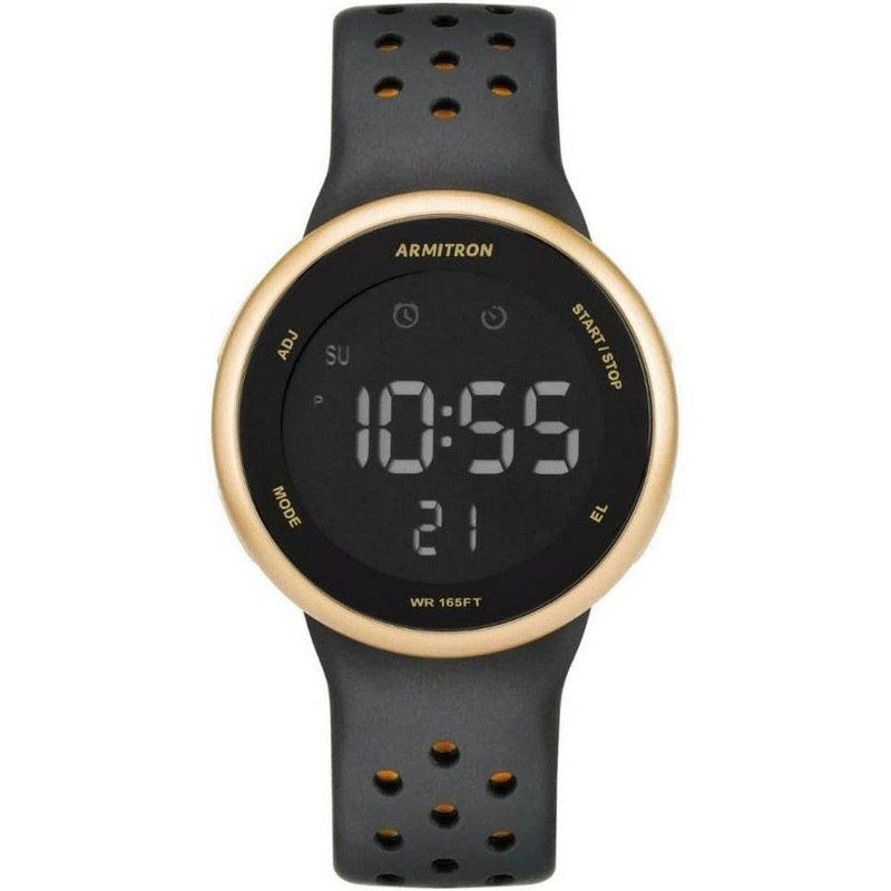 Armitron 40/8423GBK Sport Digital Chronograph Silicone Strap Unisex Watch 43.5 Black Resin
