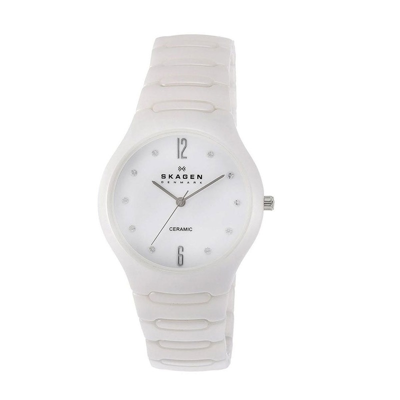 SKAGEN 817SSXC Analogue Quartz Stainless Steel White Dial and White Ceramic Women’s Bracelet Watch 37 White Stainless Steel