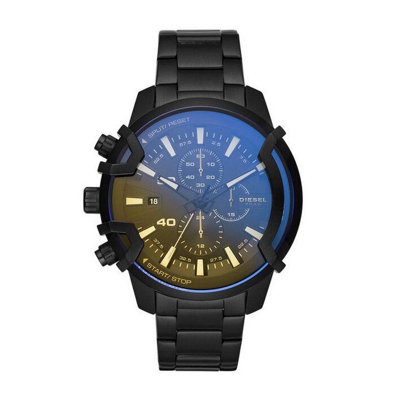 DIESEL DZ4529 Griffed Stainless Steel Chronograph Black Men’s Watch 48 Black Stainless Steel