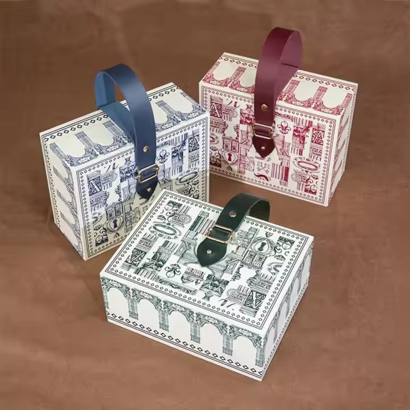 Custom Luxury High Quality Rigid Cardboard Packaging Green Removable Lid Paper Gift Boxes with PU Leather Handle – Premium Custom Gift Box and Stylish Luxury Gift Box price