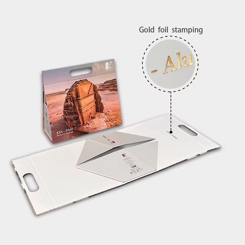 Custom Printing Golden Foil Logo Hand-Held Foldable Paper Packing Box Supplier Triangle Magnetic Folding Cosmetic Perfume Package Gift Boxes – Gift Box and Storage Box price