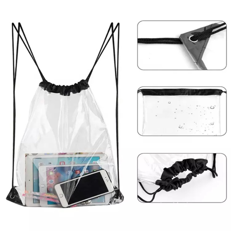 Custom Printed Logo Waterproof Clear PVC Backpack Drawstring Bag 2022 Hot Sale Transparent Plastic Promotional Gift Pull String Bag Reusable Shoe Bag – Plastic Bag and Bag price