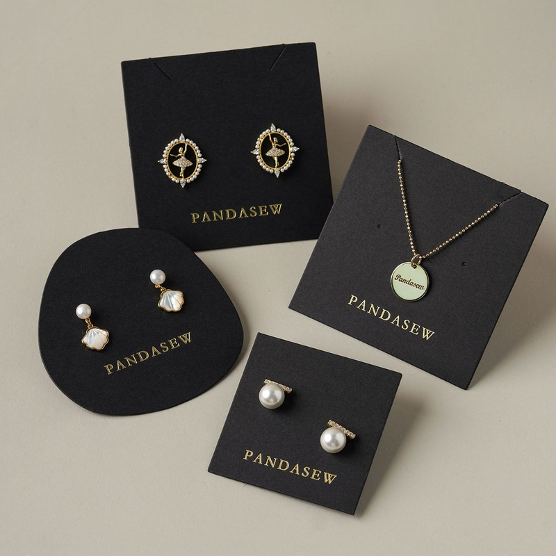 Pandasew Personalize Custom Brand Logo Printed 600g Thick Jewelry Earring Premium Black Display Paper Card Stock – Custom Printed Brand Cards and Hanging Tags for Jewelry price