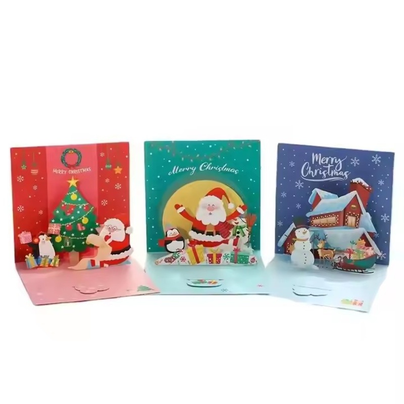 Temu Top Sale Christmas Card Collection Santa Claus Elk Sled Pop-up Greeting Cards Cardboard Wholesale Christmas Cards – Printed Card and Greeting Card price