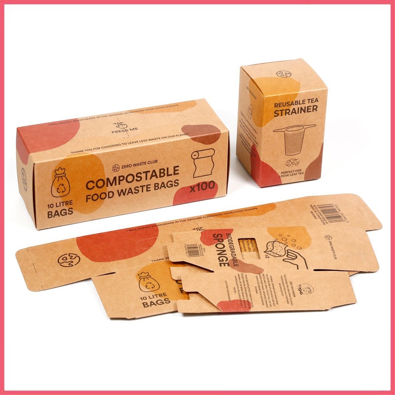 Custom Printed Brown Kraft Natural Bamboo Pulp Paper Waste Bag Tea Coffee Cosmetic Soap Cooking Utensil Sponge Clothes Product Gift Packing Packaging Carton Box – Bin Bag Packaging Box and Nail Brush Packaging Box price