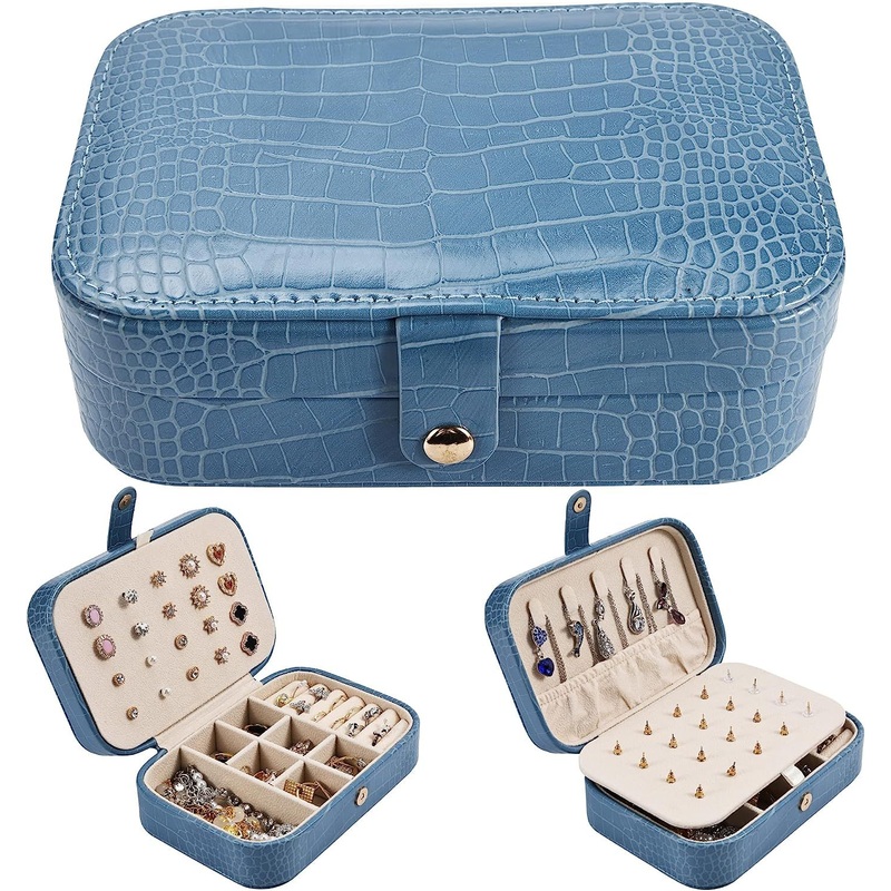 Mini Jewelry Travel Case Small Leather Jewelry Organizer Box Factory Custom Wholesale Price Champagne Dark Blue Luxury PU Leather Gift Necklace Ring Jewelry Box – Gift Box and Customized Gift Box price