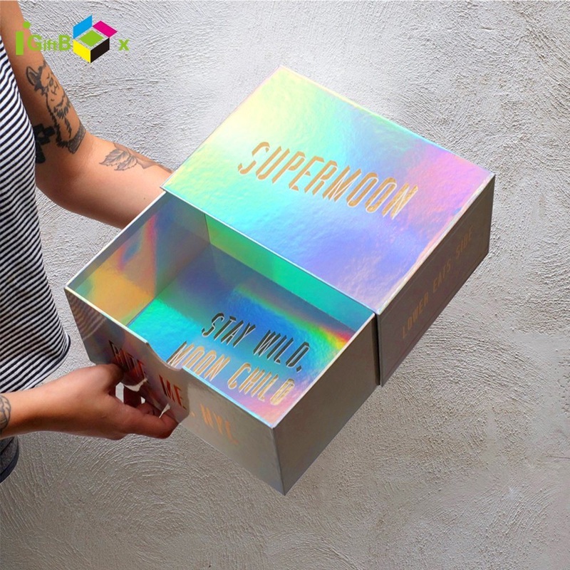 Custom Sliding Slide Paper Cardboard Iridescent Hologram Holographic Drawer Caixa De Presente Caja De Regalo Box Packaging Drawer Gift Paper Box – Gift Box and Holographic Box price