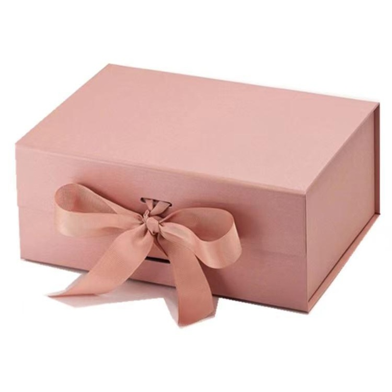 Lamination Surface Pink Foldable Gift Box with Ribbon Customized Printing Rigid Paper Box – Gift Box and Cardboard Boxes price