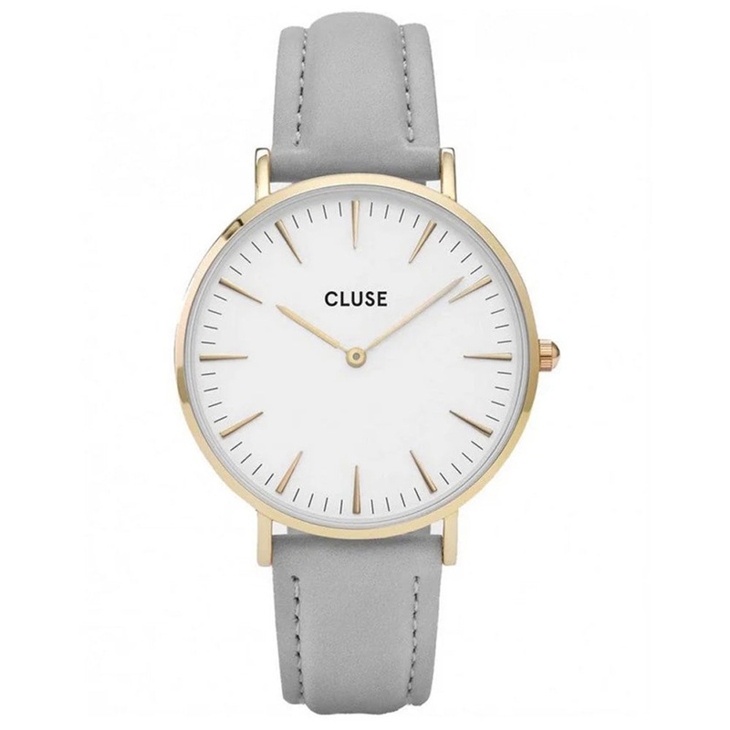CLUSE CL18414 La Boheme White Dial Gray Leather Women’s Watch 38 White Stainless Steel