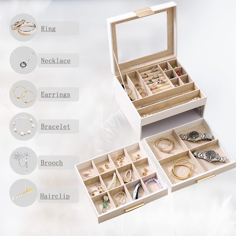 Custom Jewelry Box Organizer Box with Glass Lid Jewelry Organizers Storage Gift Box 3 Layers with PU Leather Display Box for Women Girls – Packaging Box and Paper Gift Box price