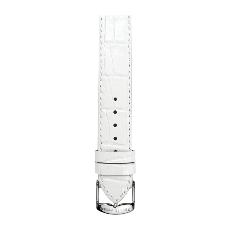 White Shiny Calf Stitch Alligator Print Strap – Model 2-CSTAWS