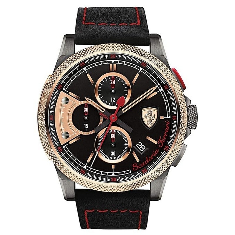 SCUDERIA Ferrari 0830313 Formula Italia S Chronograph Black Dial Men’s Watch 46 Black Leather