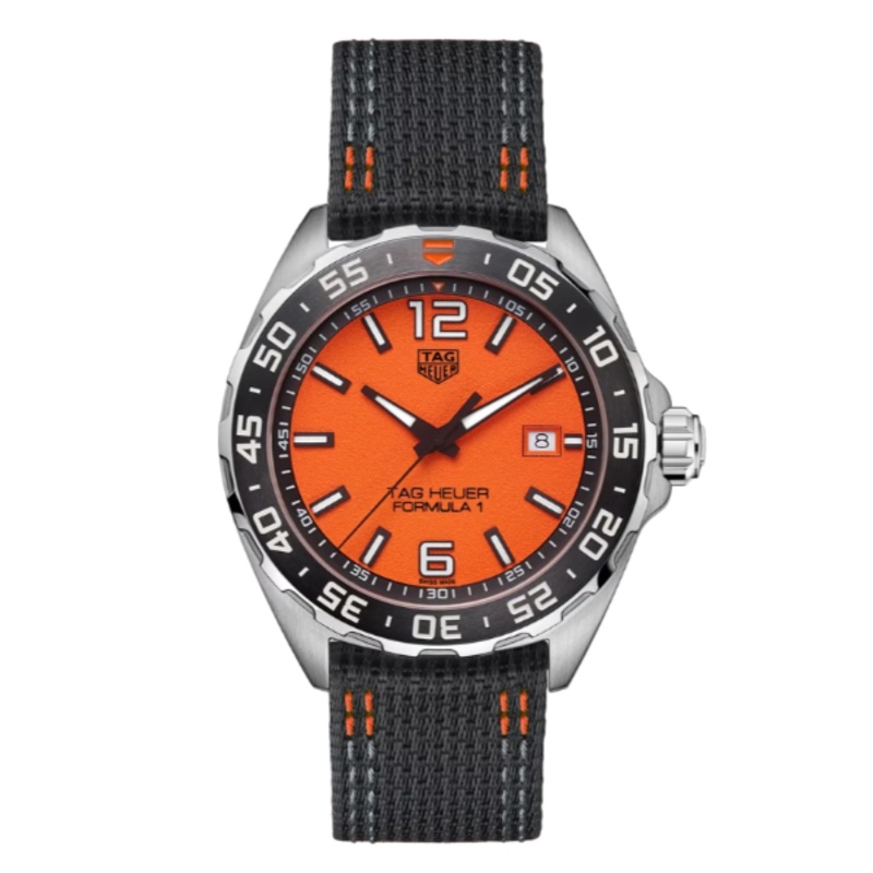 Tag Heuer Formula 1 Black Nylon Strap Orange Dial Chronograph Quartz Watch for Gents – WAZ101A.FC8305