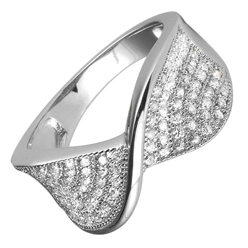 Pave Twist Rhodium Ring 5