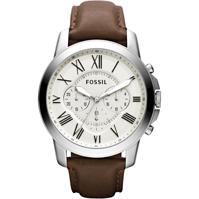 Fossil  FS4735 Grant Men’s Watch with Chronograph Display and Genuine Leather or Stainless Steel Band 44 White Stainless Steel