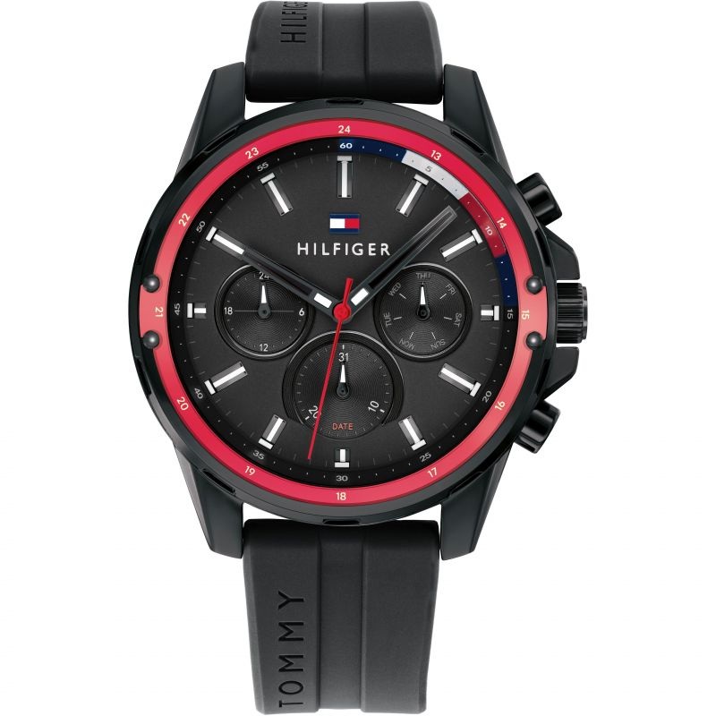 TOMMY HILFIGER MASON MULTI-DIAL BLACK SILICONE MEN’S WATCH| TH1791793