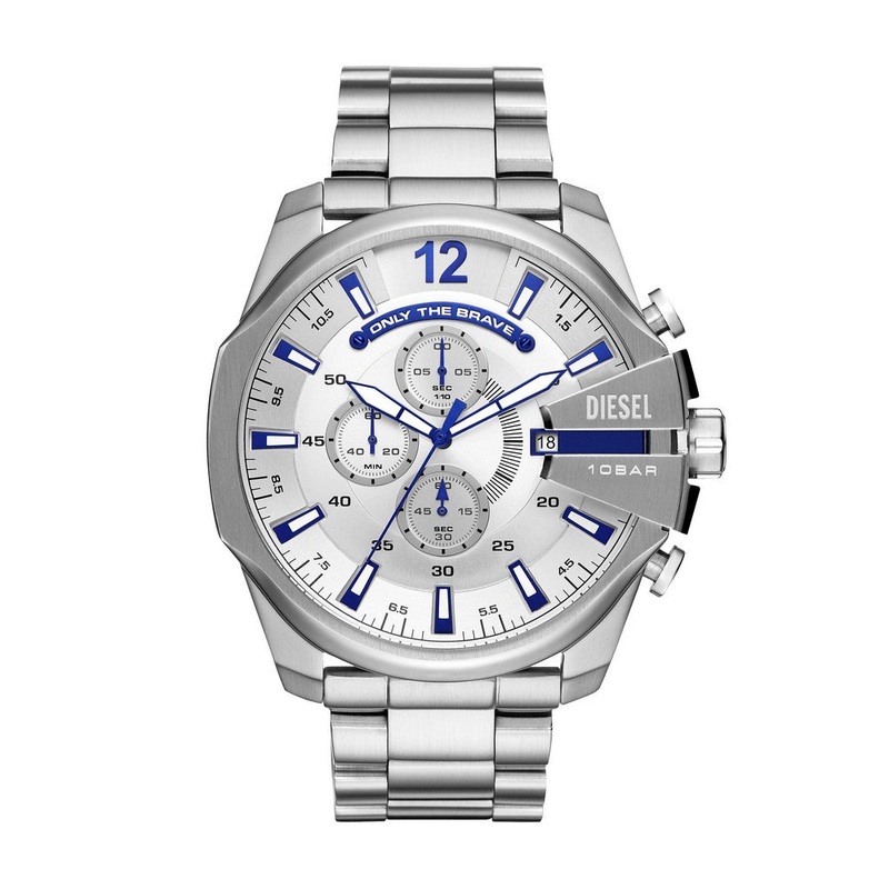 Diesel DZ4477 Mega Chief Chronograph Watch 51mm Black Stainless Steel with Leather Strap