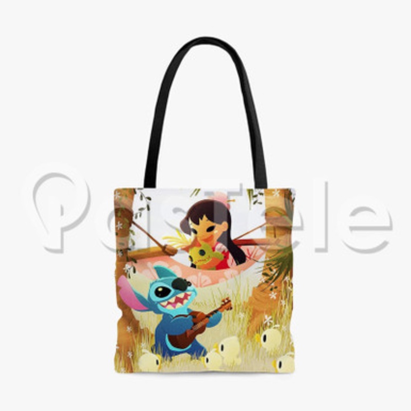 Cute Lilo and Stitch Custom Personalized Tote Polyester Cotton Bags Unisex