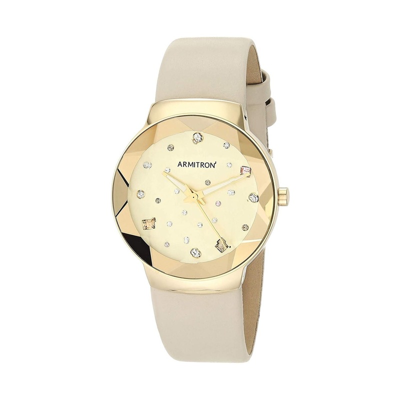 Armitron 75/5748CHGPTP Ringlet Genuine Crystal Accented Leather Strap Women’s Watch 30 Gold Stainless Steel