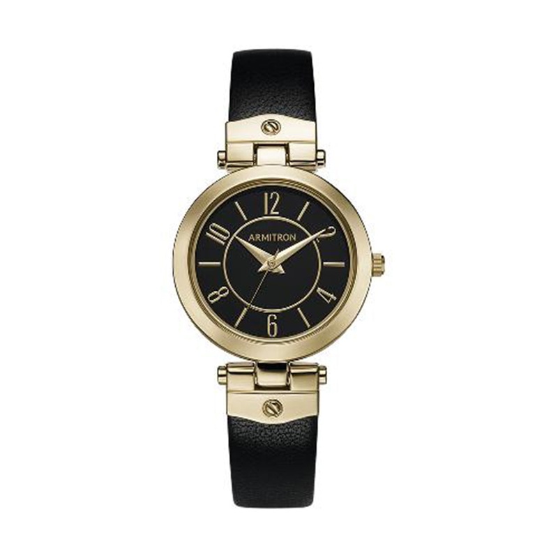 Armitron Women’s Genuine Diamond Dial Leather Strap Watch, 75/5410 30 Black Metal