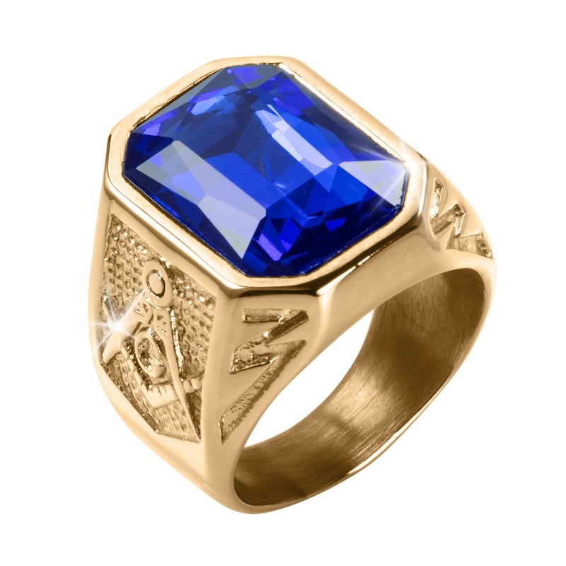Golden Masonic Blue Mens Ring 9