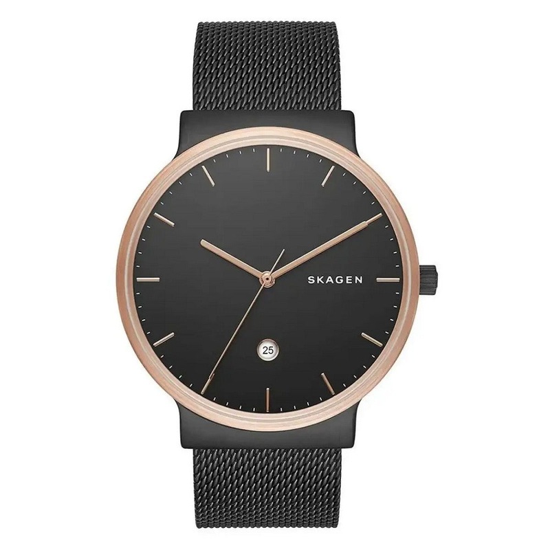 SKAGEN SKW6296 Ancher Midnight Steel Mesh Watch 40 Black Stainless Steel