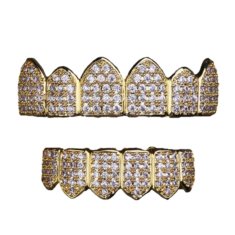 Big Daddy Teeth Grillz Set Gold & Diamond – Full Set