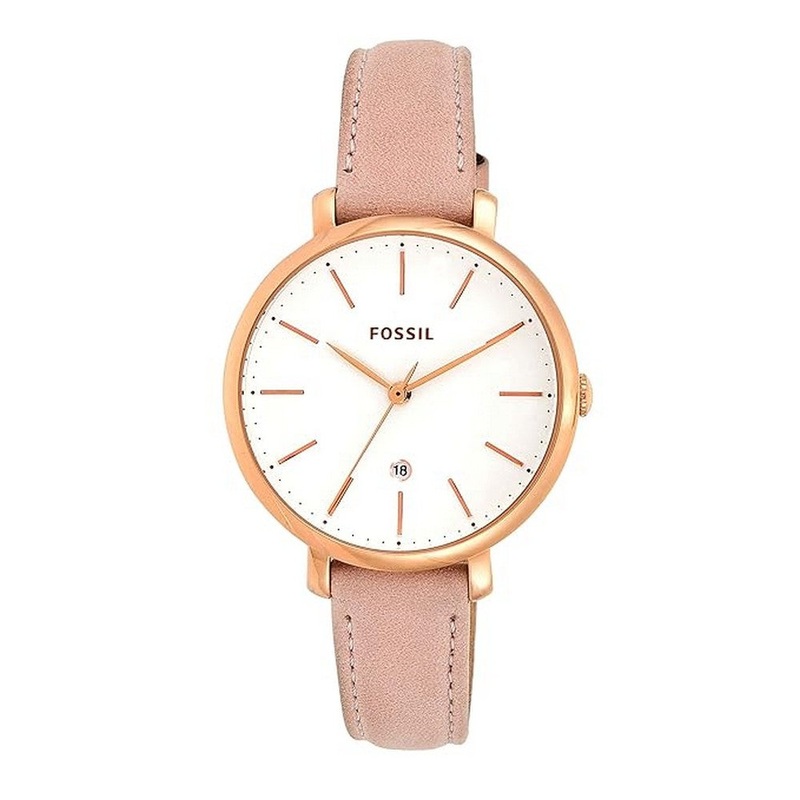 Fossil Jacqueline Three-Hand Date Pastel Pink Leather Watch ES4369 36 White Stainless Steel