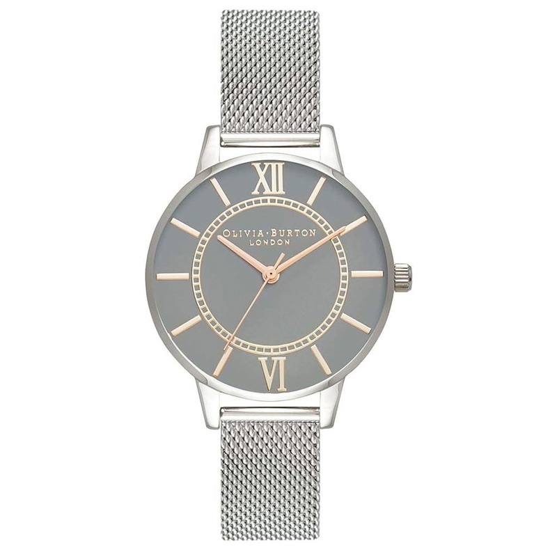 OLIVIA BURTON OB16WD86 Analogue Gray Dial Women’s Mesh Watch 34 Grey Stainless Steel