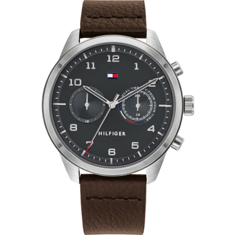 Tommy Hilfiger Patrick Brown Leather Strap Grey Dial Chronograph Quartz Watch for Gents – 1791785