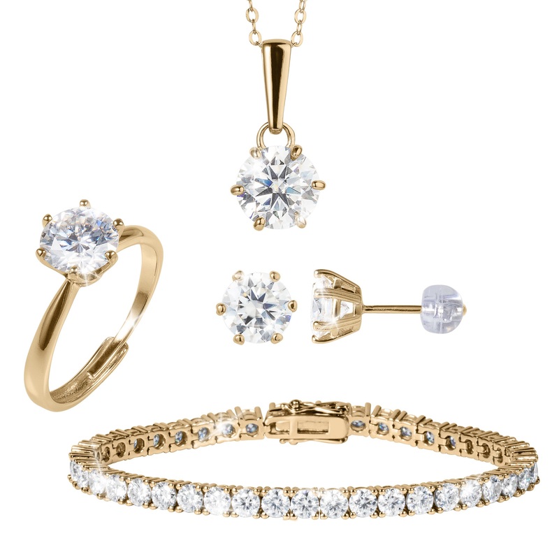 Golden Stardust Moissanite 4-Piece Collection Adjustable 5-10