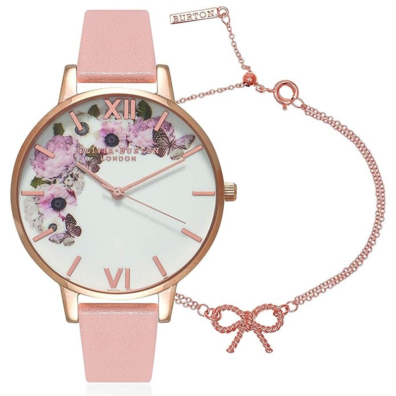 OLIVIA BURTON OB16GSET10 Signature Floral Dial Women’s Watch And Bracelet Set 38 White Stainless Steel