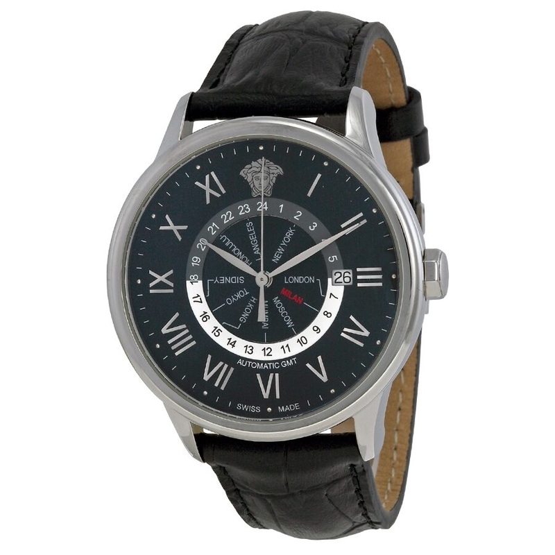 Versace Business Automatic GMT Black Dial Black Leather Men’s Watch 3DA99D008-S009
