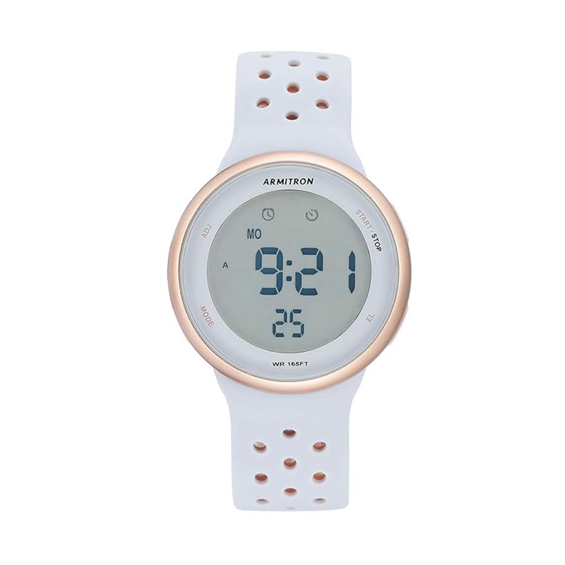 Armitron 40/8423PPB Sport Digital Chronograph Silicone Strap Unisex Watch 43.5 Gray Stainless Steel
