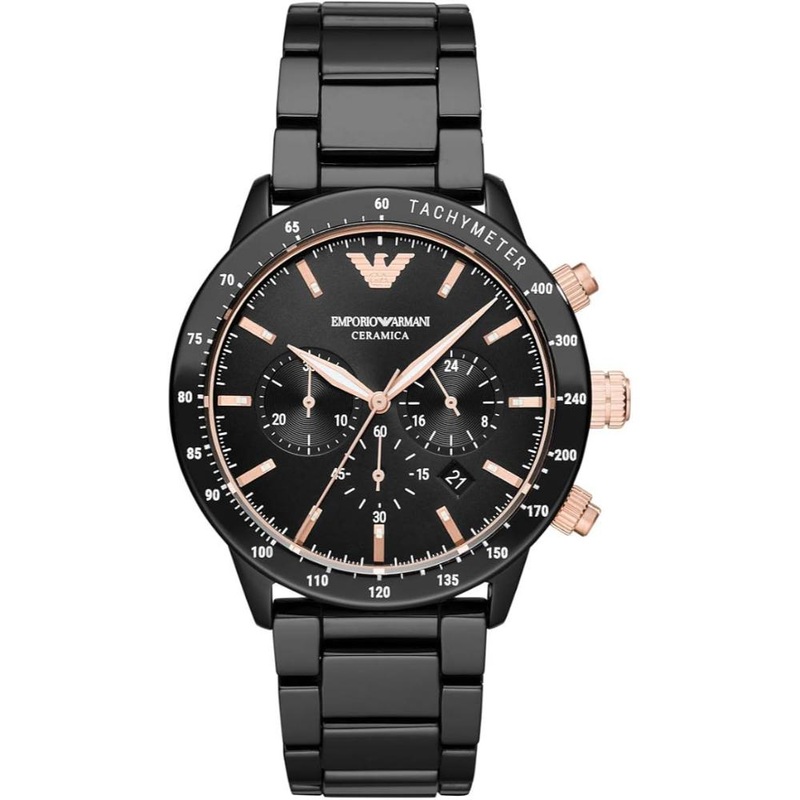 Emporio Armani AR70002 Chronograph Movement 43 mm Black Ceramic Case Men’s Watch 43 Black Stainless Steel