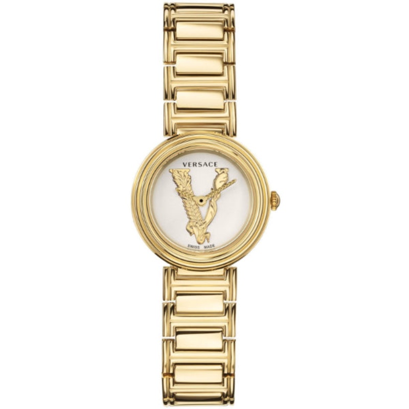 Versace Virtus Mini Duo Gold Stainless Steel White Dial Quartz Watch for Ladies – VET300221