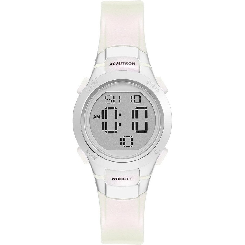 Armitron 45/7102 Sport Digital Chronograph Resin Strap Women’s Watch 27 Gray Stainless Steel