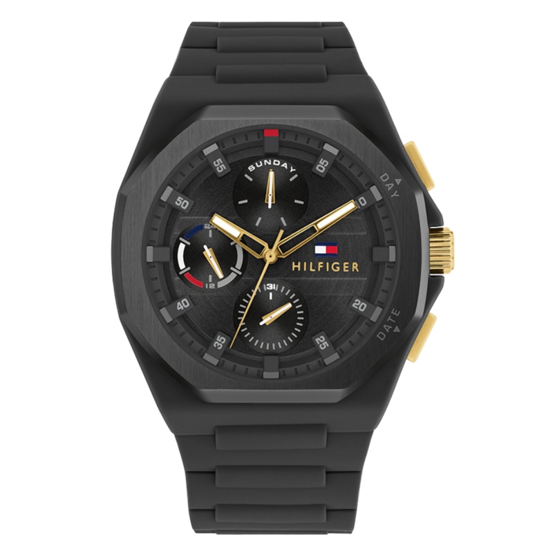 Tommy Hilfiger Troy Black Silicon Strap Black Dial Chronograph Quartz Watch for Gents – 1792120