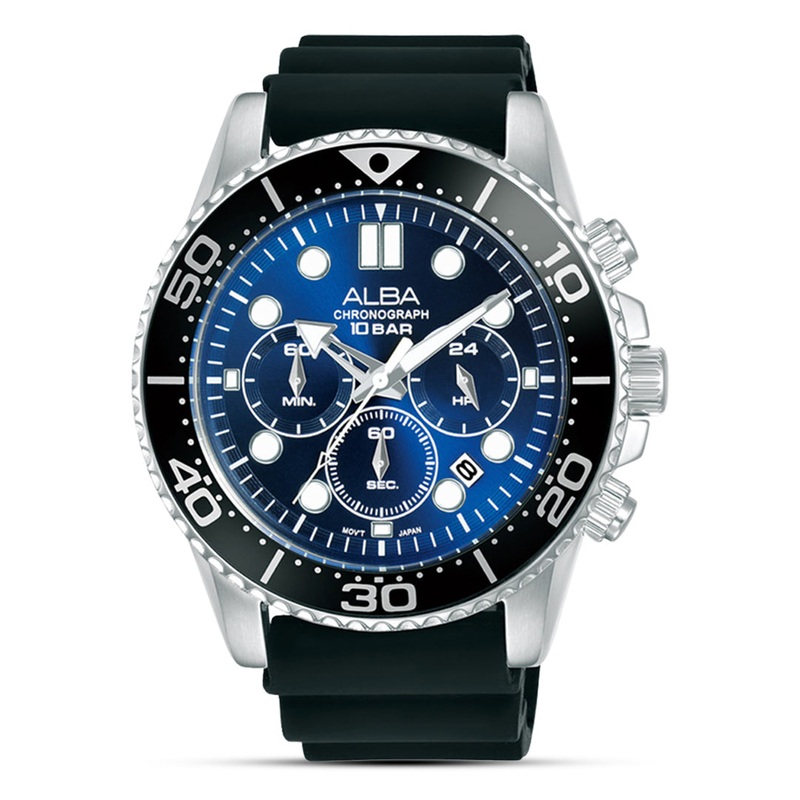 Alba Chronograph Blue Dial Silicone Strap Men’s Watch| AT3J47