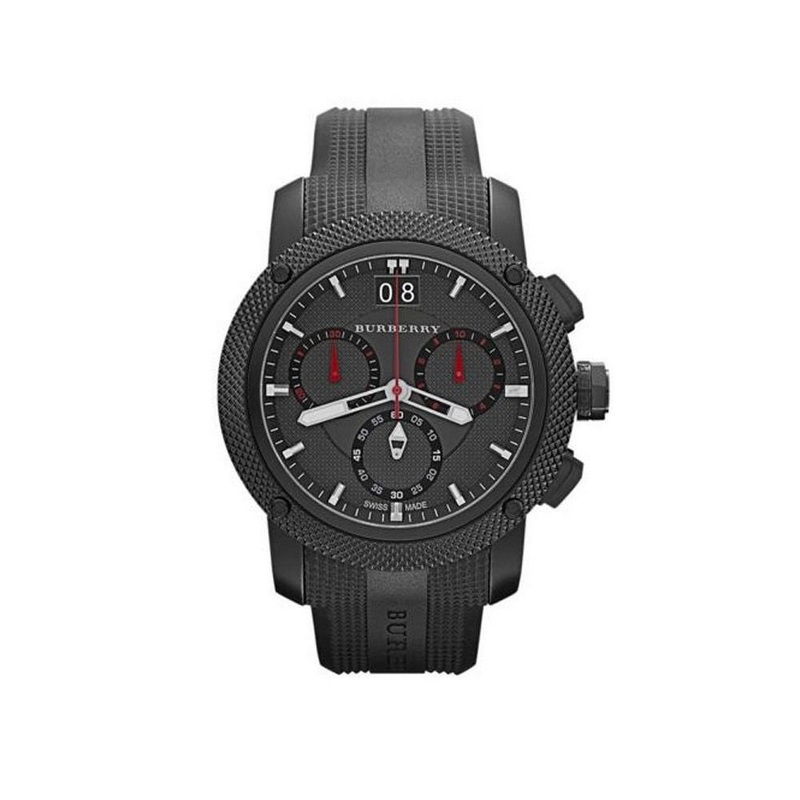 Burberry BU9802 Black PVD stainless steel case rubber strap Quartz men’s watch 46 Black Stainless Steel