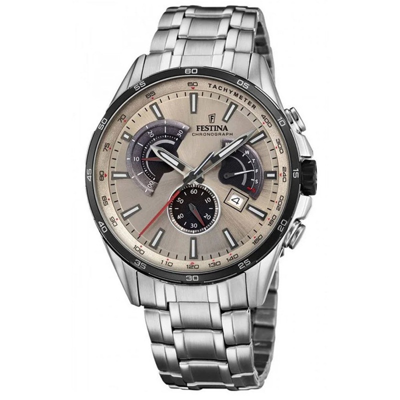 FESTINA F20200/2 Chronograph Quartz Watch with Stainless Steel Strap Men’s Watch 45 Nude Stainless Steel