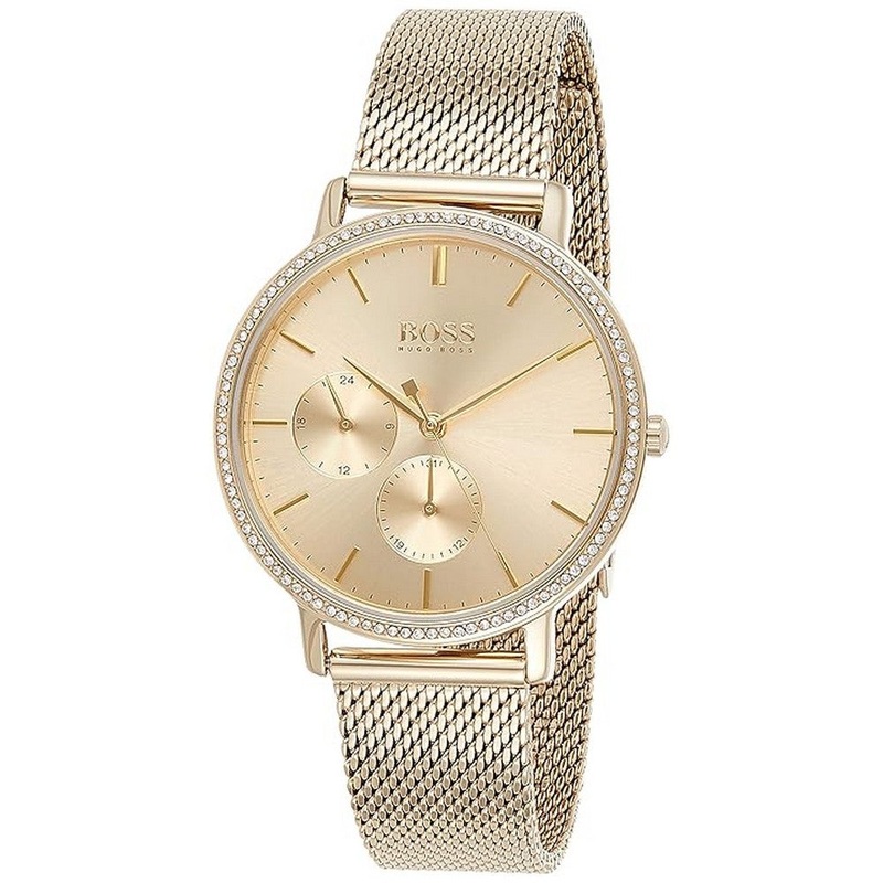 Hugo Boss 1502520 Infinity Classic Analogue Gold Dial Women’s Mesh Watch 35 Gold Stainless Steel