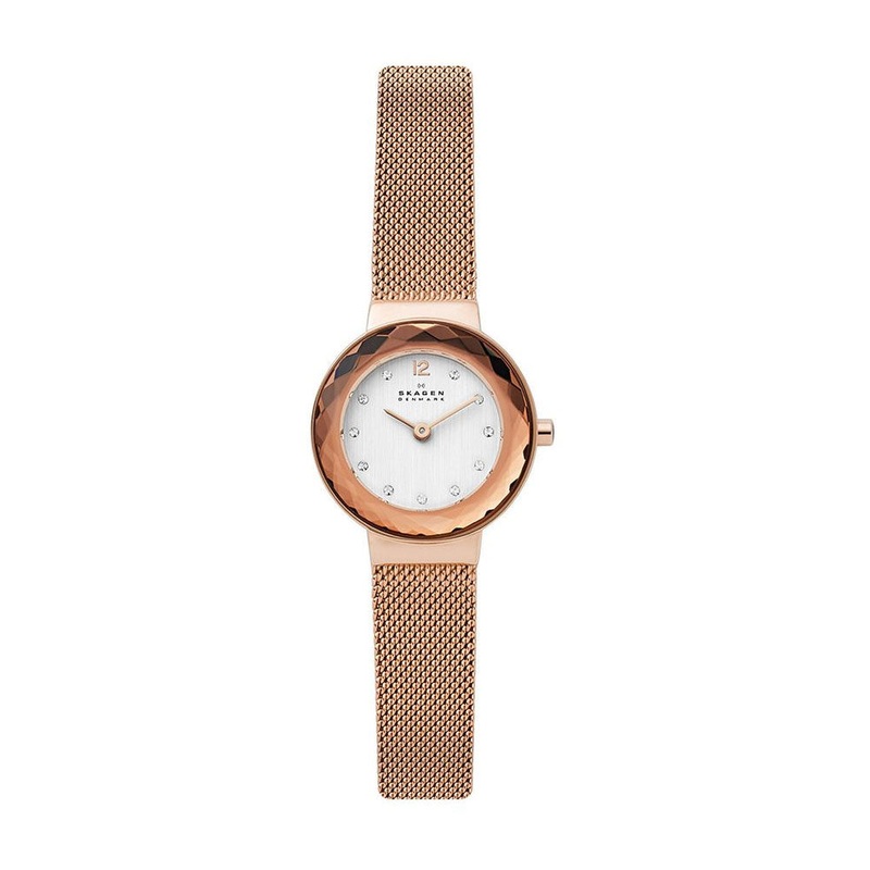 SKAGEN SKW2799 Leonora Rose Gold Tone Steel Women’s Mesh Watch 25 White Stainless Steel