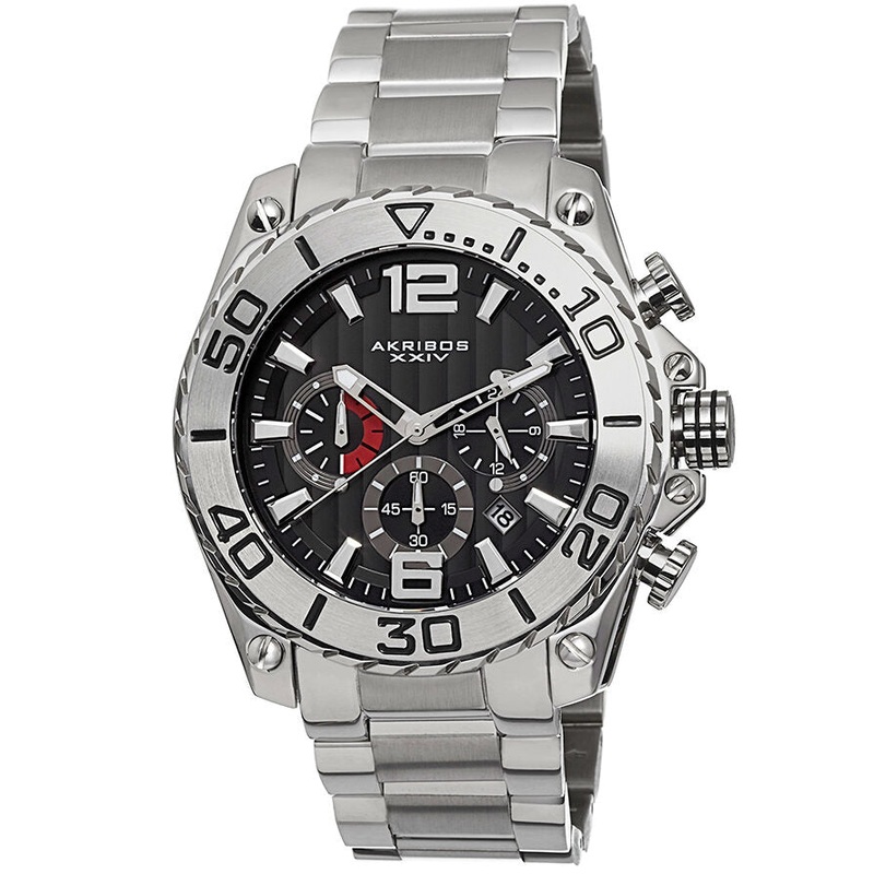 Akribos XxivConqueror Chronograph Black DialStainless Steel Men’s Watch AK639SS