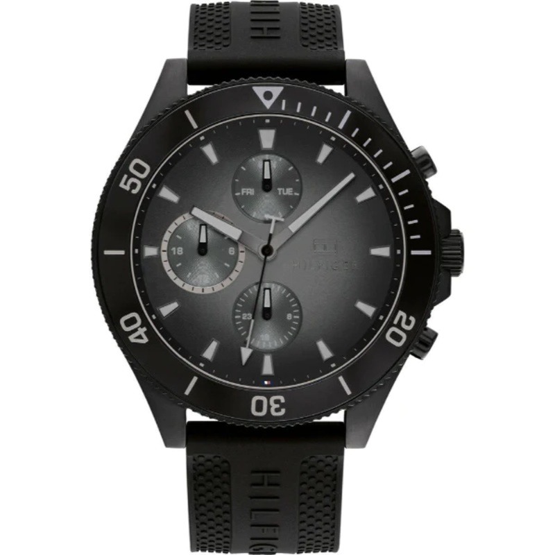 Tommy Hilfiger Larson Black Silicone Strap Black Dial Chronograph Quartz Watch for Gents – 1791921