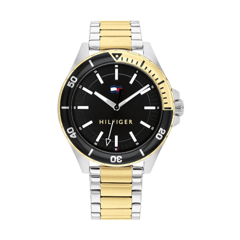 Tommy Hilfiger Logan Two-tone Stainless Steel Black Dial Quartz Watch for Gents – 1792013