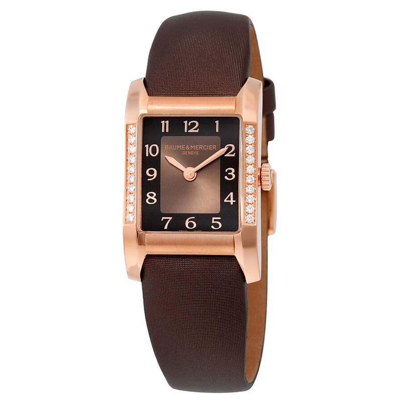 Baume and Mercier Hampton Brown Dial Diamond 18kt Rose Gold Brown Satin Ladies Watch 10093