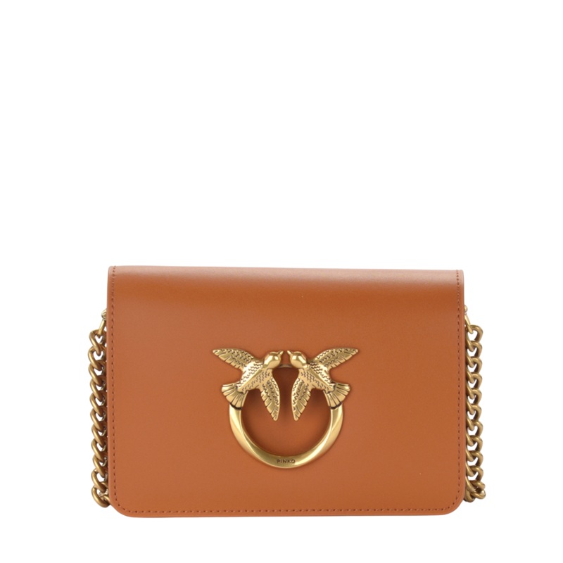 PINKO Love Click Mini Crossbody Bag  Brown Quilted Calfskin