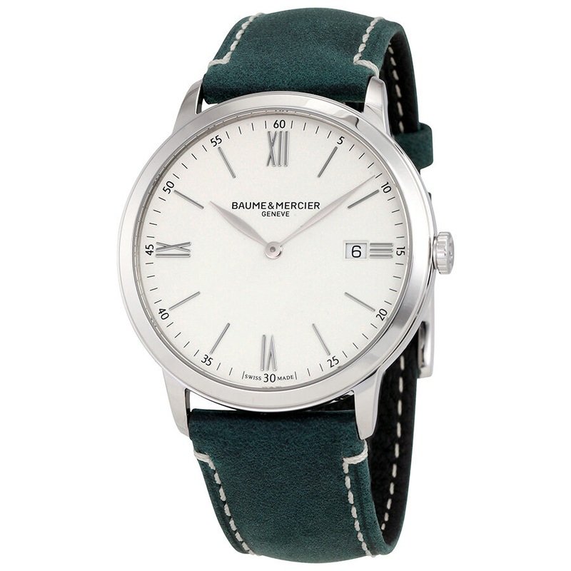 Baume et Mercier Classima White Dial Men’s Green Leather Watch 10388