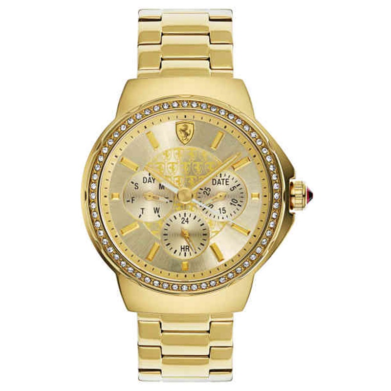 Ferrari Donna 820016 Yellow Stainless Steel Japanese Quartz Women’s Watch 48 Red Metal Bracelet